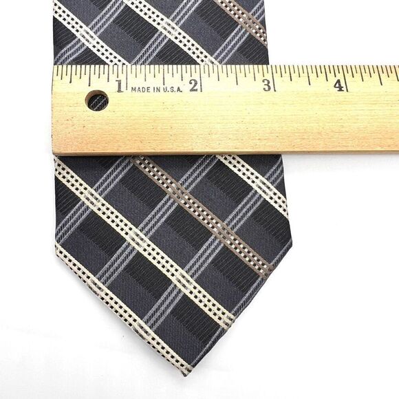 Pronto Uomo Silk Tie Gray and Cream Plaid 3” x 62” - Picture 8 of 9